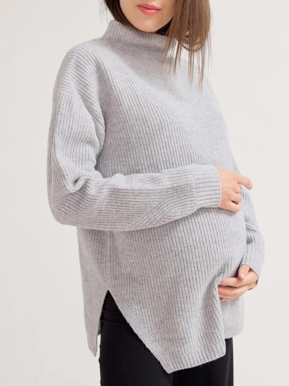 Hatch The Cozy Shaker Turtleneck Sweater Heather Gray Merino Wool Maternity-0/XS